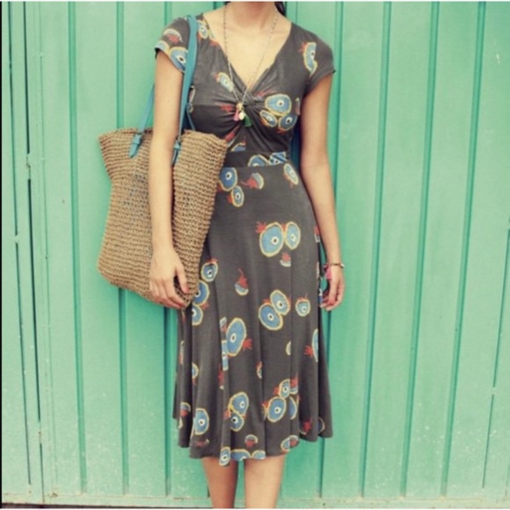 BODEN Gray Printed Seville Midi Dress Size 12
